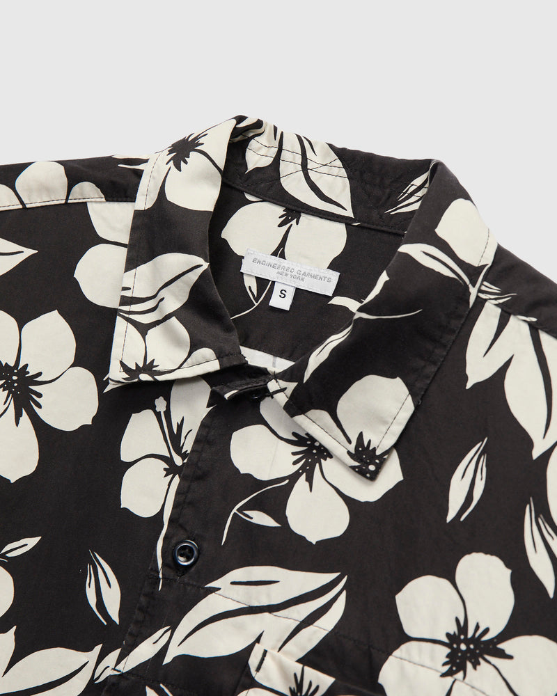 Camp Shirt in Black Natural Tencel Floral Print