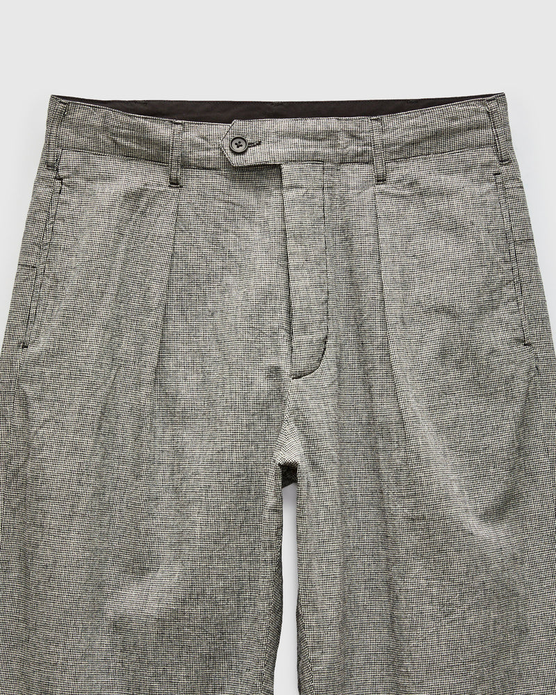 Carlyle Pant in Black Grey Cotton Linen Houndstooth