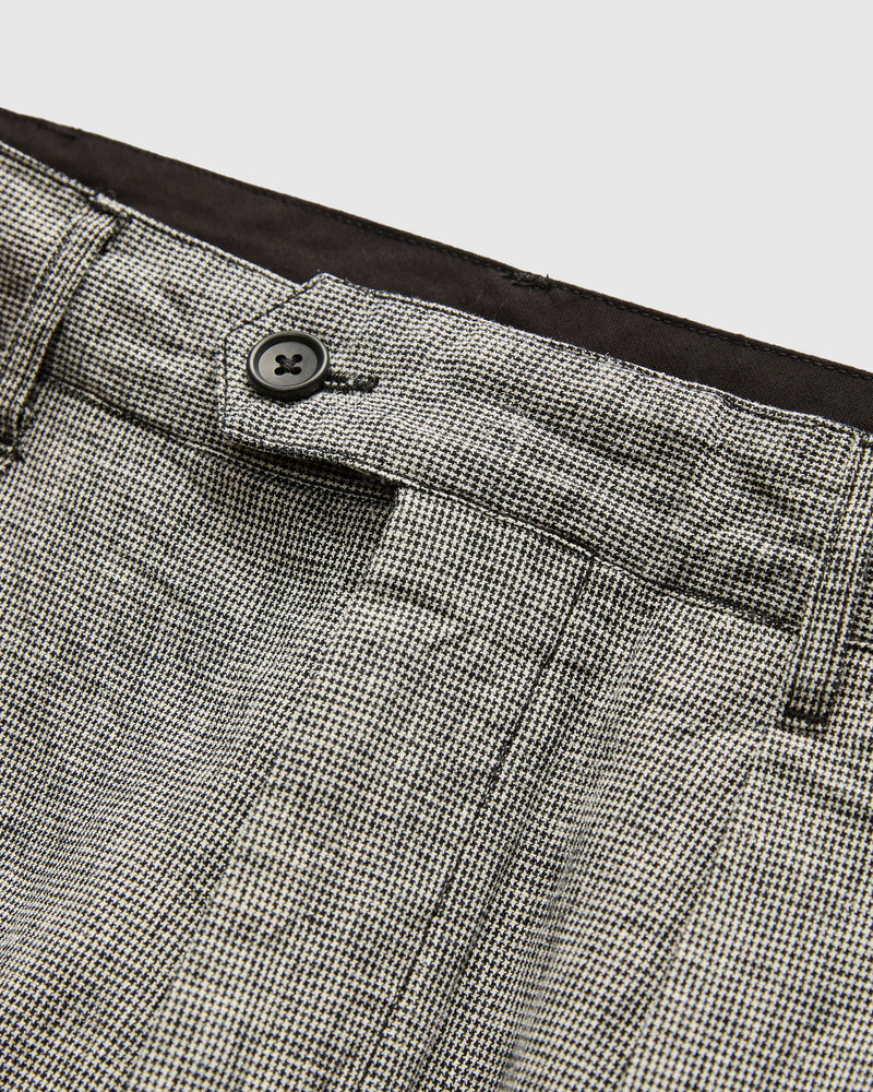 Carlyle Pant in Black Grey Cotton Linen Houndstooth