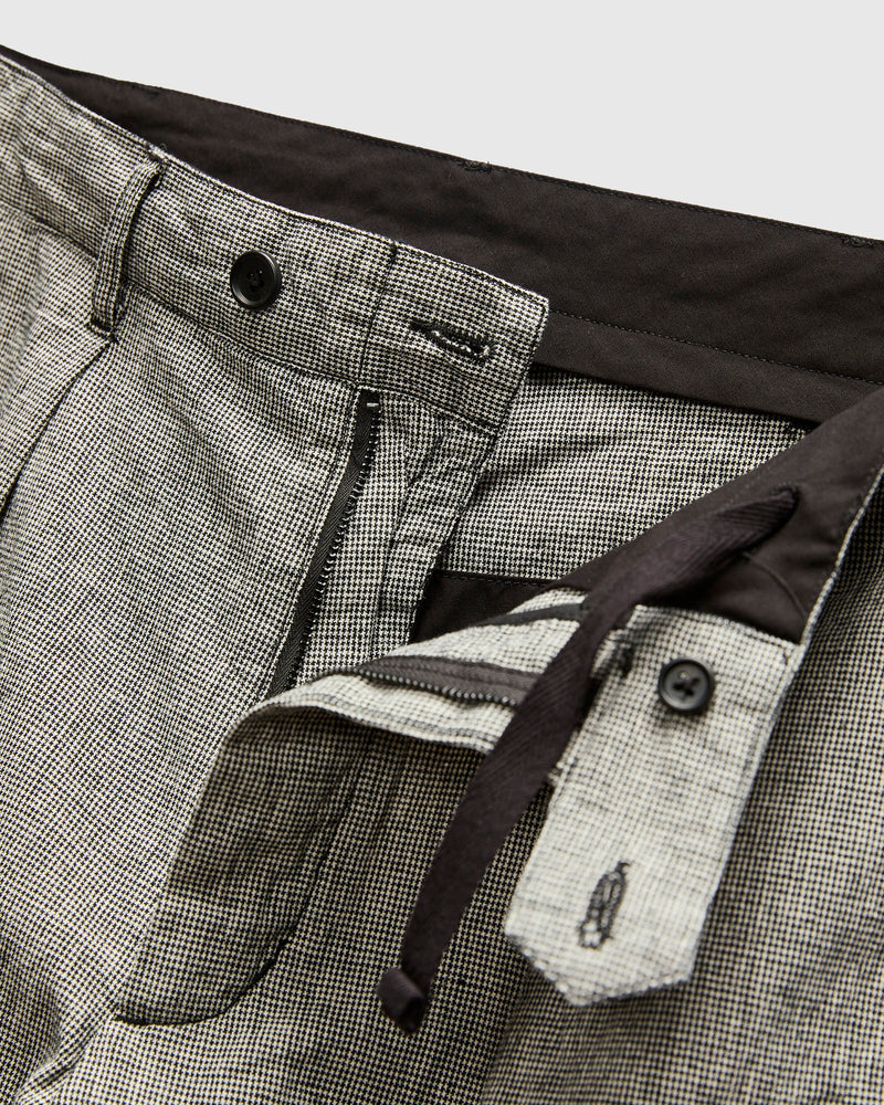 Carlyle Pant in Black Grey Cotton Linen Houndstooth