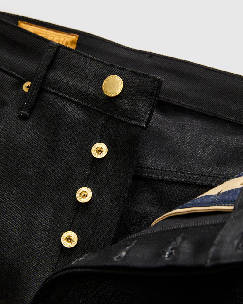 "Black Modesto" 15.75oz Double Black Selvedge Denim - Wide Straight Fit