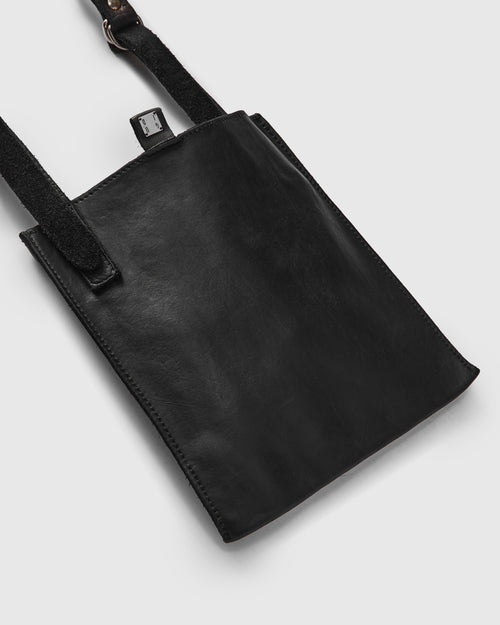 FT2 Flat Crossbody Bag in Black Full Grain Horse Leather