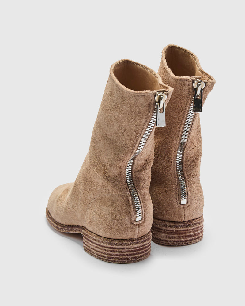 988 Back Zip Boot in Sand Beige Reverse Horse Leather