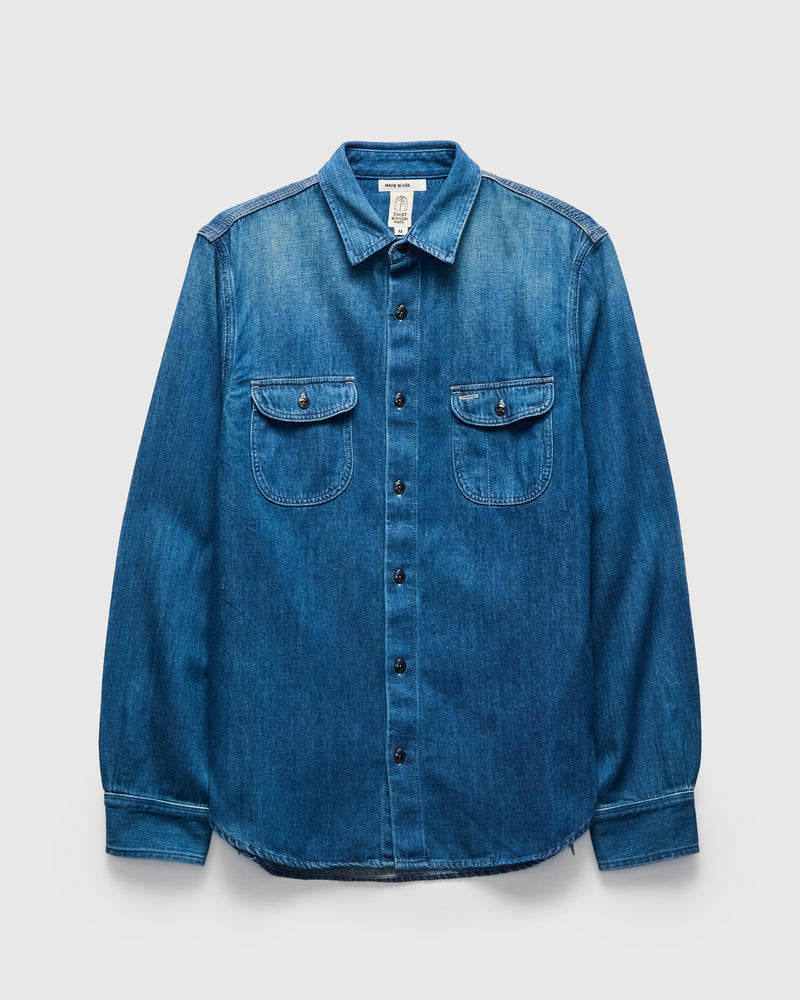 "Craig" Brace Long Sleeve Shirt in Washed Indigo