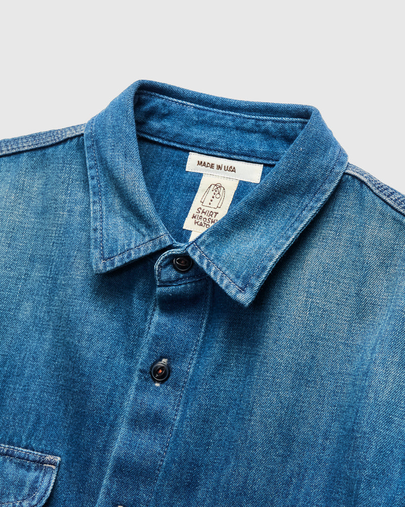 "Craig" Brace Long Sleeve Shirt in Washed Indigo