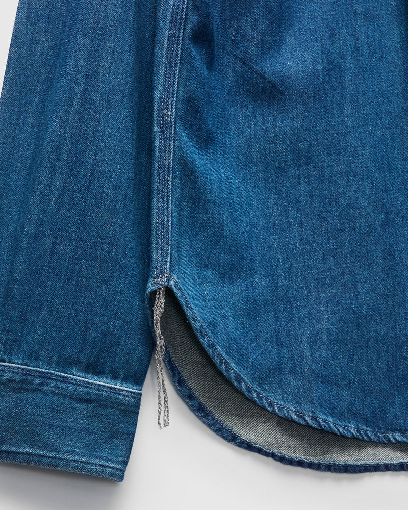 "Craig" Brace Long Sleeve Shirt in Washed Indigo