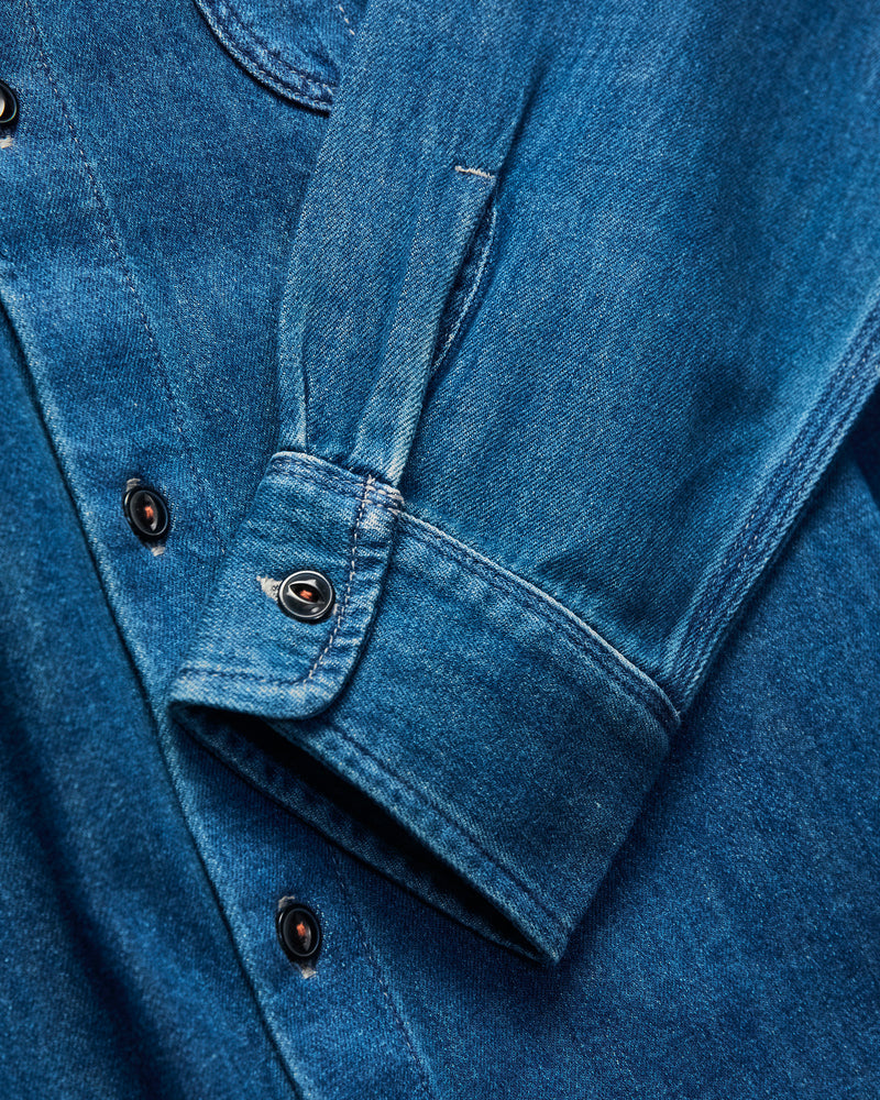 "Craig" Brace Long Sleeve Shirt in Washed Indigo