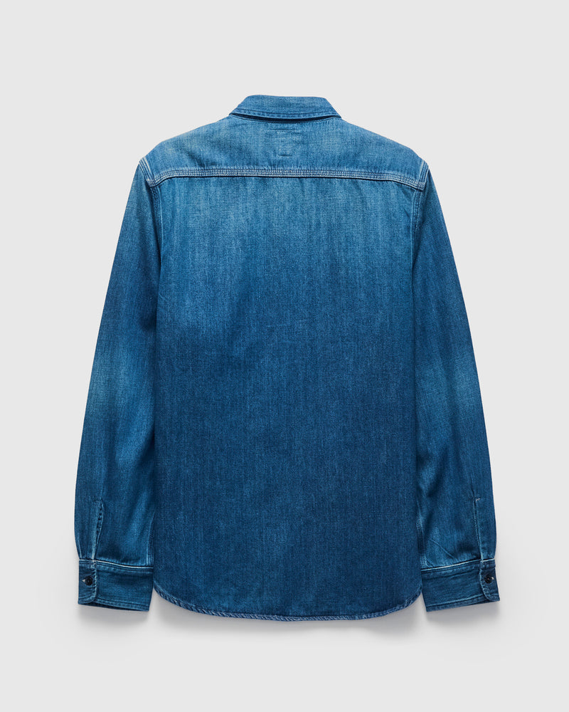 "Craig" Brace Long Sleeve Shirt in Washed Indigo