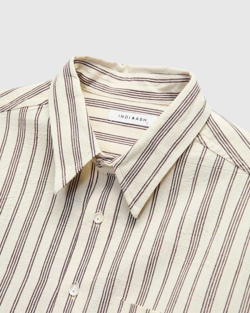 Handwoven Brook Shirt in Natural Plum Stripe