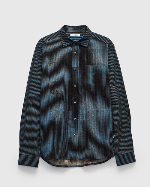 Matty Shirt in Indigo Iron Block Print Stripe