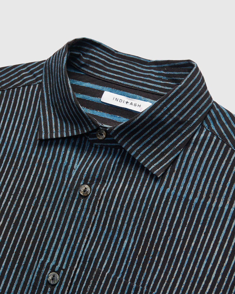 Matty Shirt in Indigo Iron Block Print Stripe