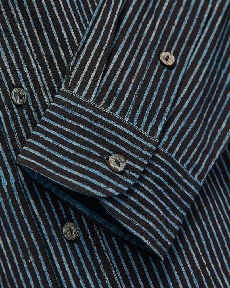 Matty Shirt in Indigo Iron Block Print Stripe