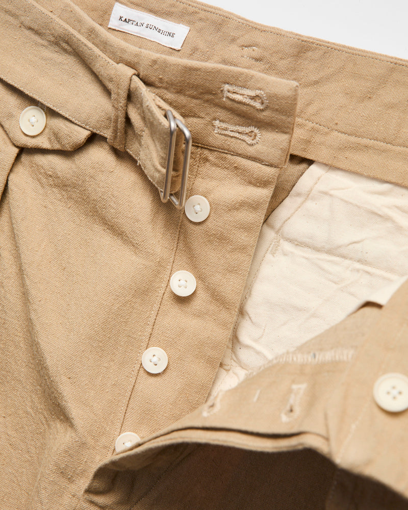 Linen Denim Belted Riviera Pants in Beige