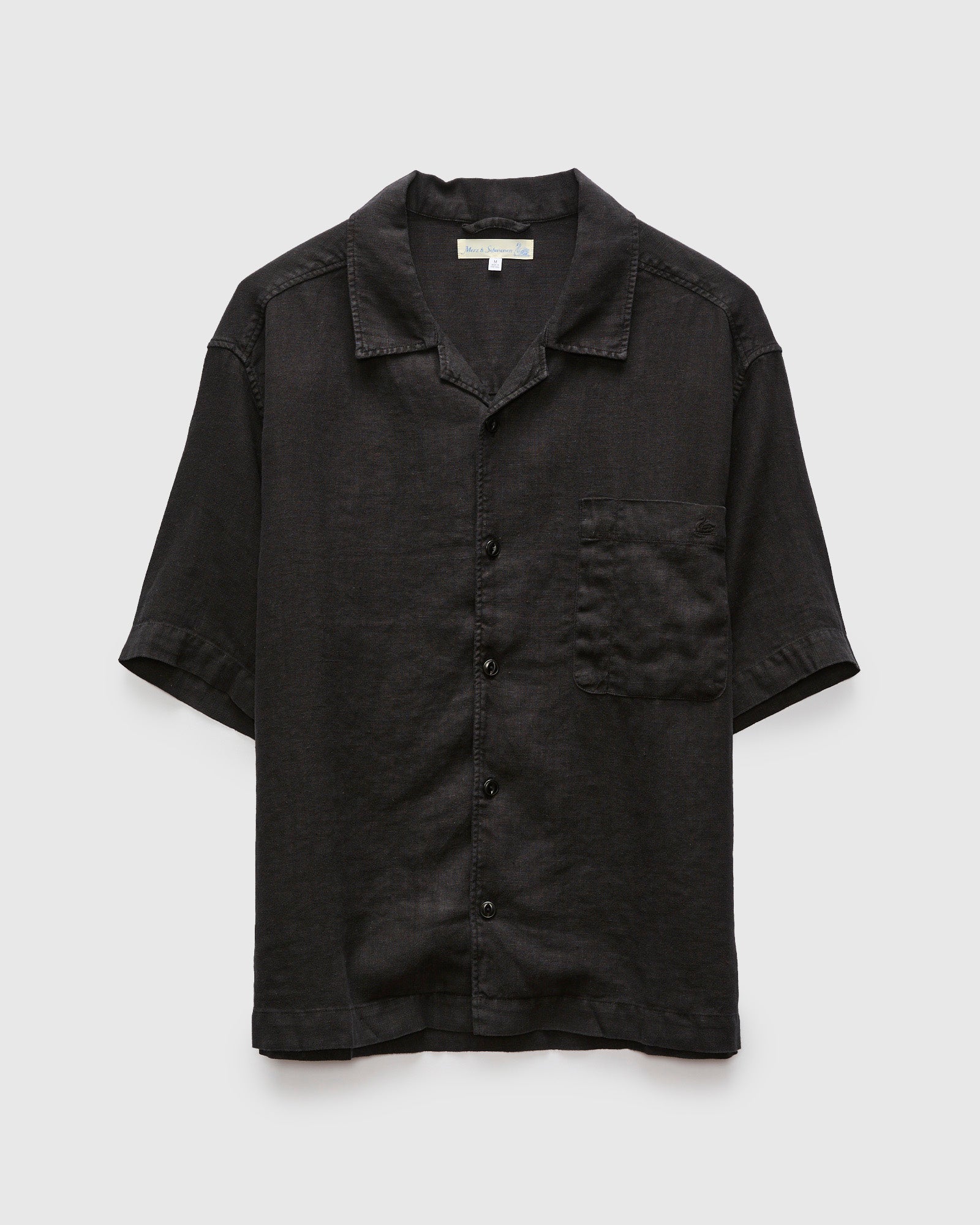 Linen Bowling Short Sleeve Shirt in Deep Black – Blue Owl Workshop