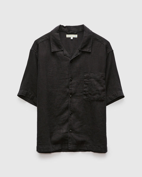 Linen Bowling Short Sleeve Shirt in Deep Black – Blue Owl Workshop