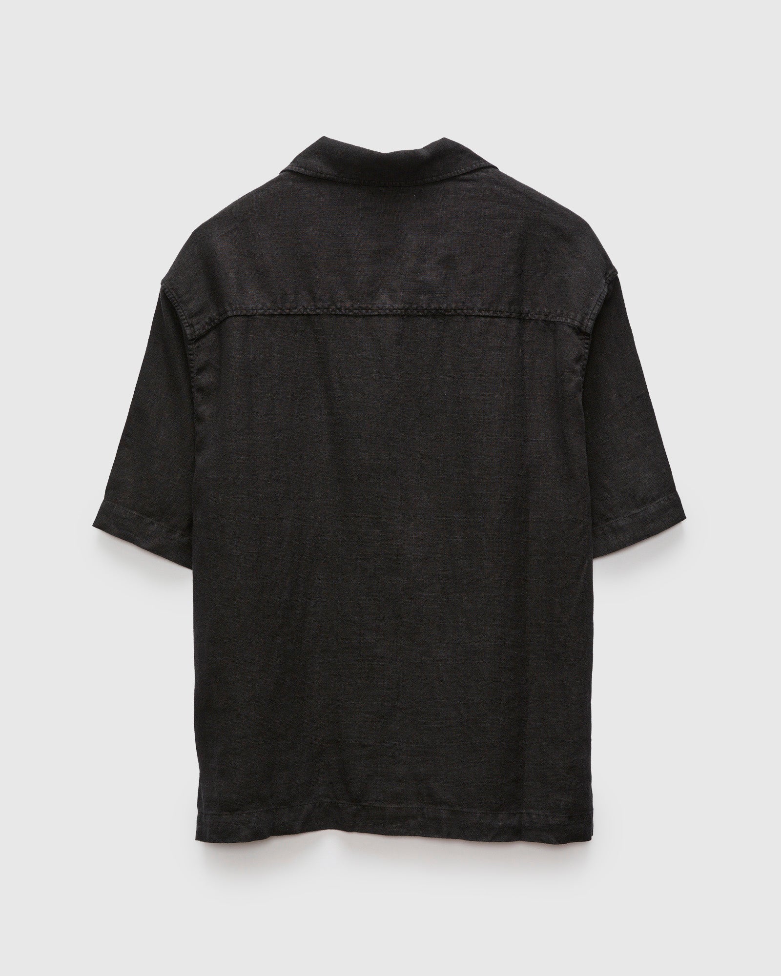 Linen Bowling Short Sleeve Shirt in Deep Black – Blue Owl Workshop