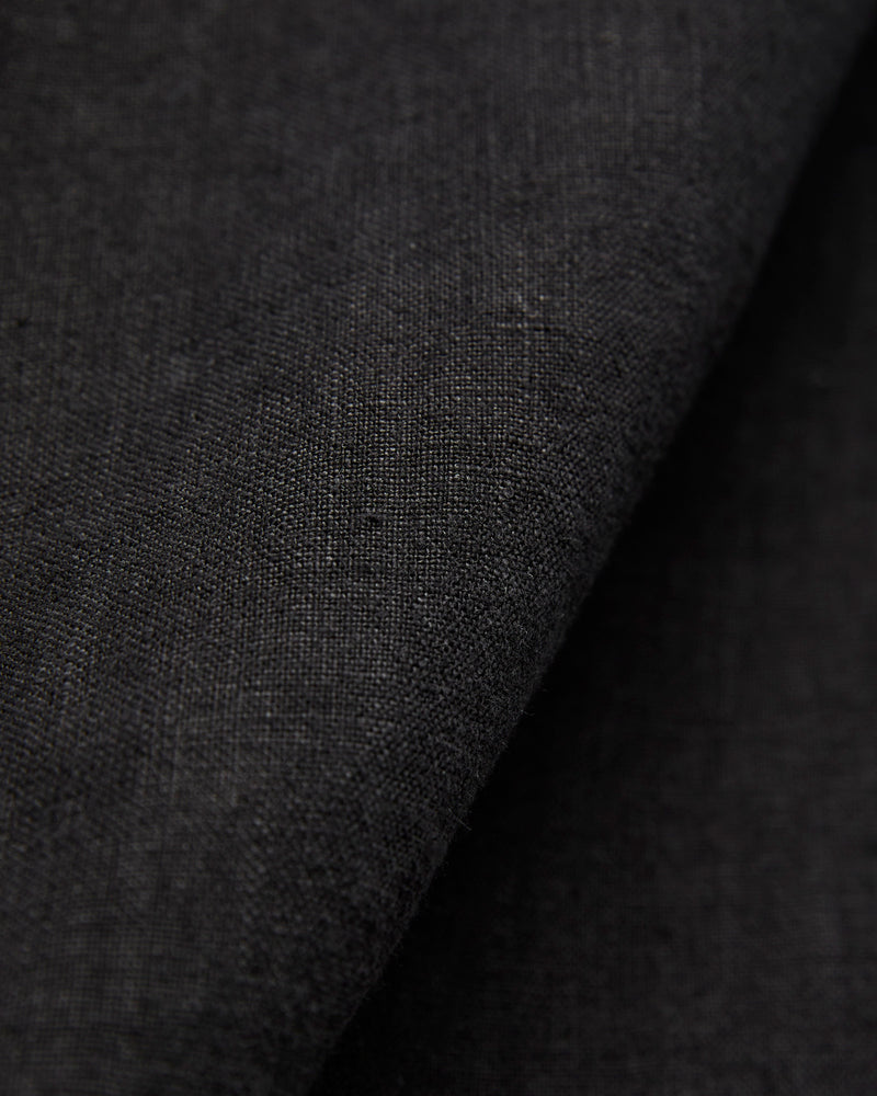 Linen Bowling Short Sleeve Shirt in Deep Black