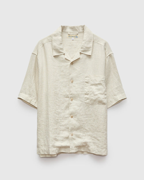 Linen Bowling Short Sleeve Shirt in Light Stone