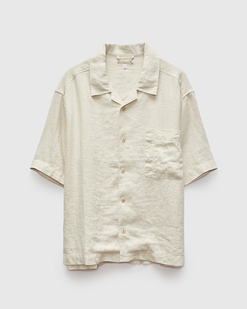 Linen Bowling Short Sleeve Shirt in Light Stone