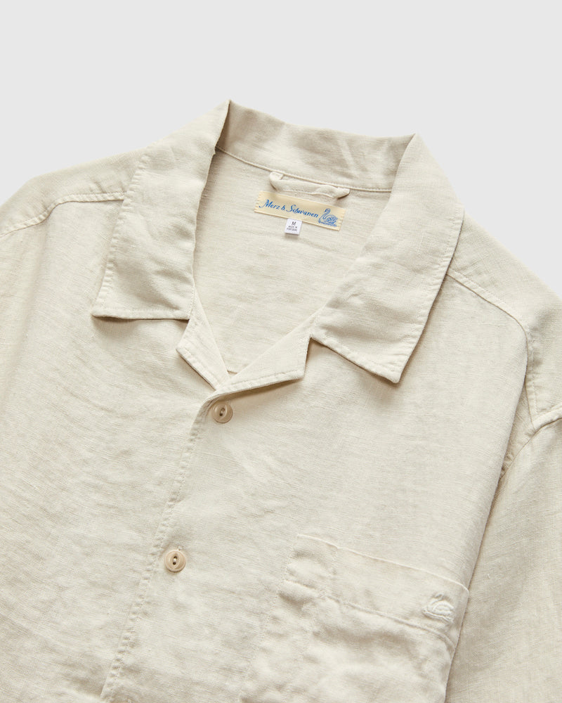 Linen Bowling Short Sleeve Shirt in Light Stone