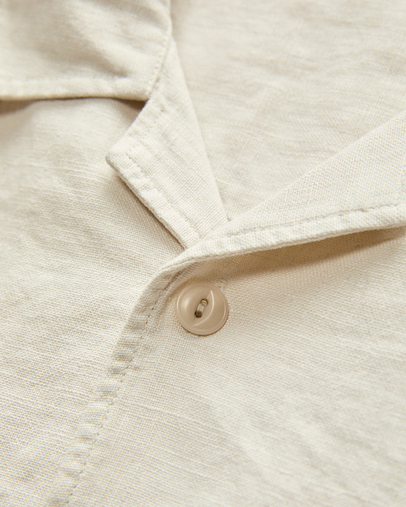 Linen Bowling Short Sleeve Shirt in Light Stone