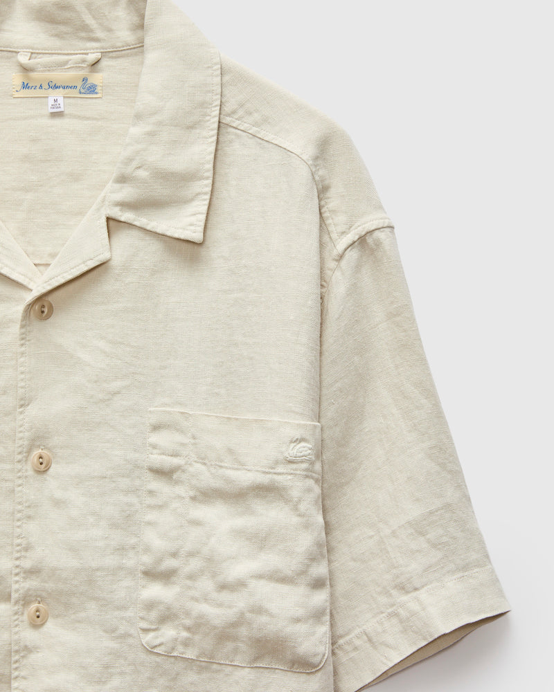 Linen Bowling Short Sleeve Shirt in Light Stone