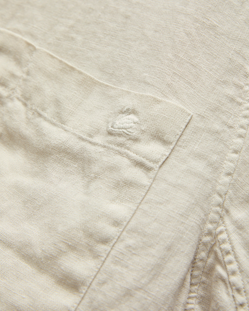 Linen Bowling Short Sleeve Shirt in Light Stone