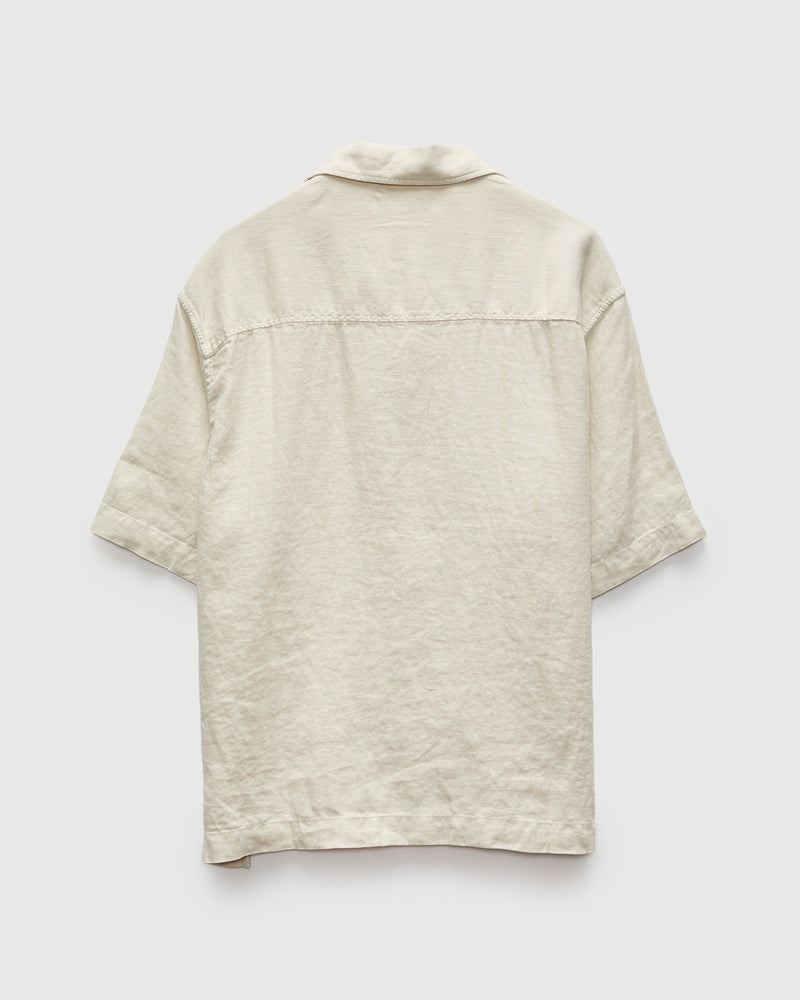 Linen Bowling Short Sleeve Shirt in Light Stone