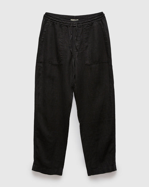 Workers Linen Drawstring Pants in Deep Black