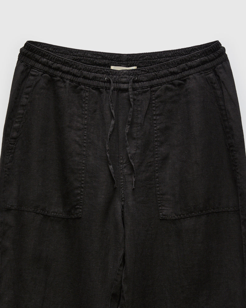Workers Linen Drawstring Pants in Deep Black