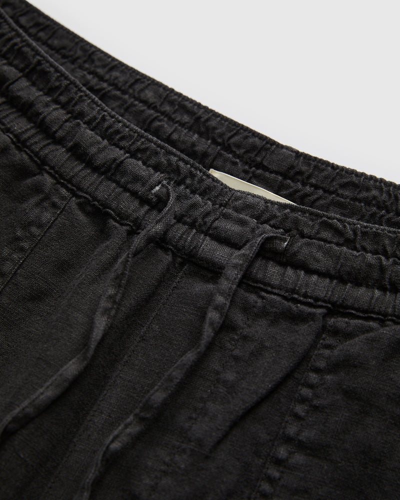 Workers Linen Drawstring Pants in Deep Black
