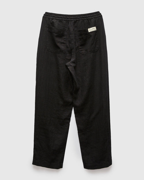 Workers Linen Drawstring Pants in Deep Black