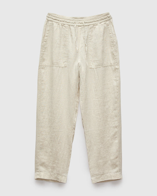 Workers Linen Drawstring Pants in Light Stone
