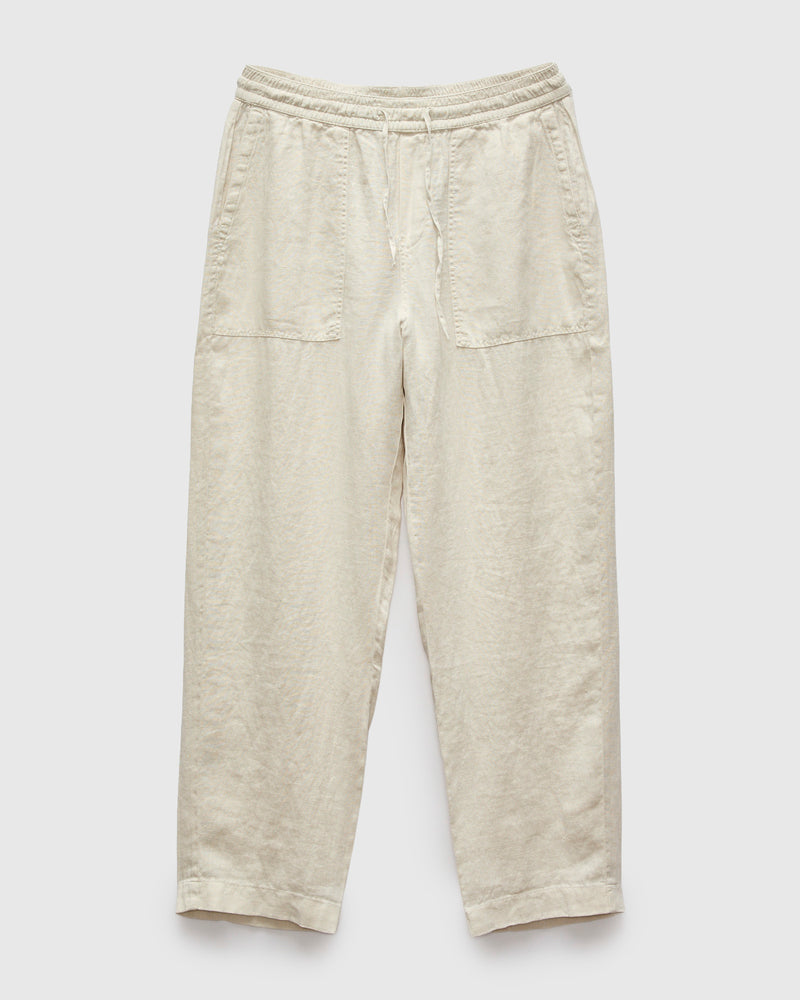 Workers Linen Drawstring Pants in Light Stone