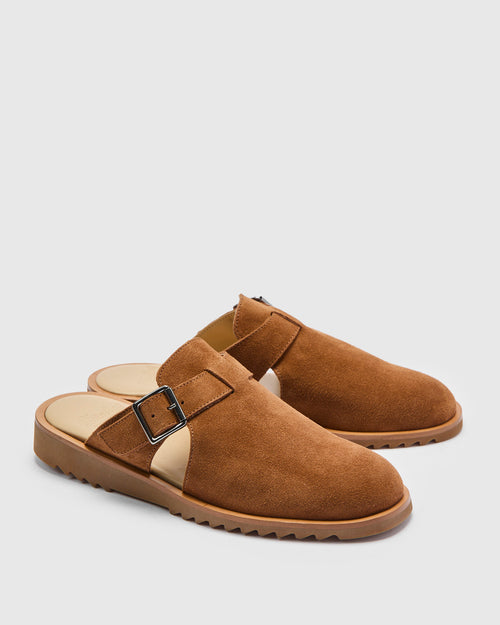 Athenes Mule in Velours Cognac