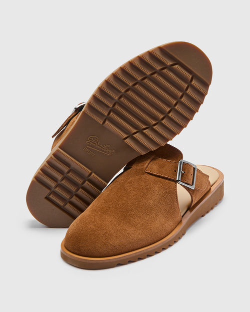 Athenes Mule in Velours Cognac