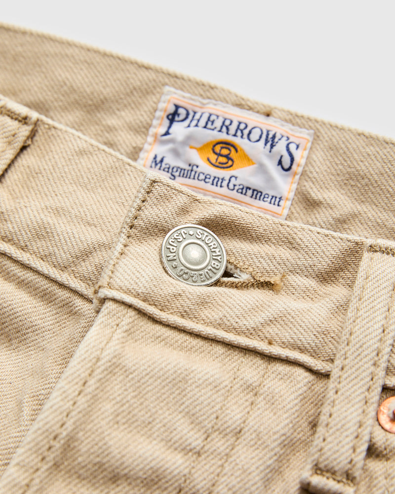 13.5oz Beige Garment Dyed Denim - 50s Straight Fit