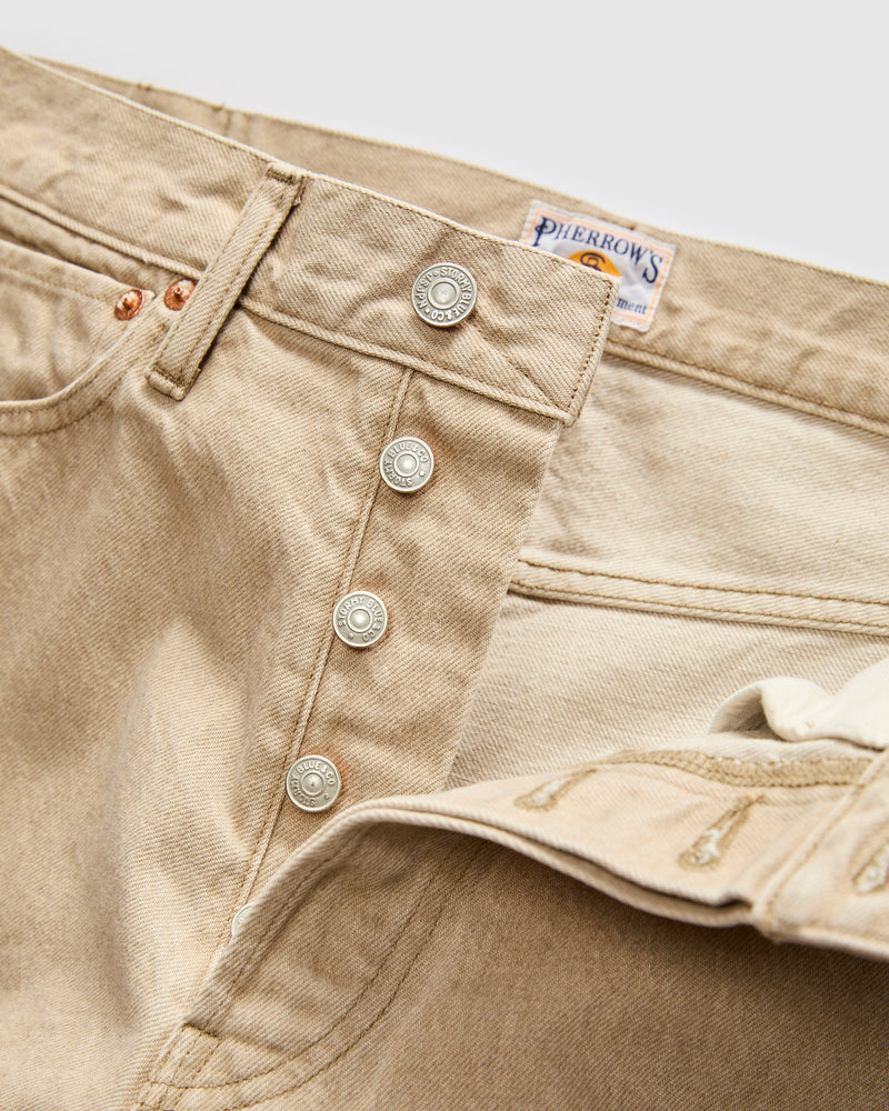 13.5oz Beige Garment Dyed Denim - 50s Straight Fit