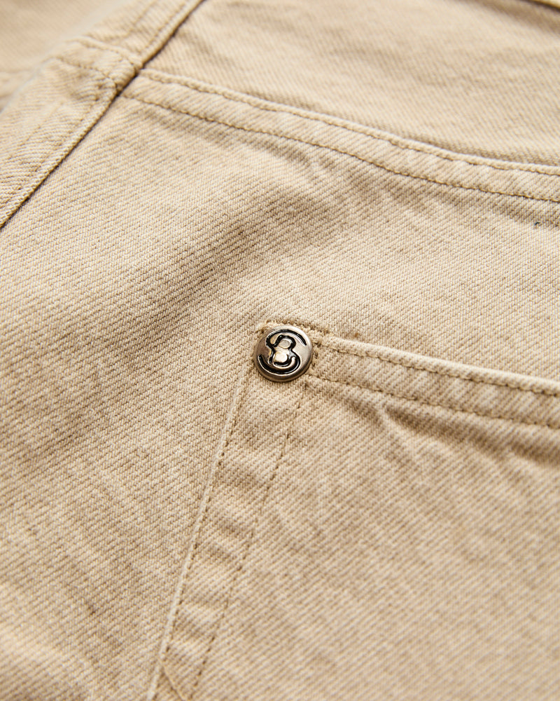 13.5oz Beige Garment Dyed Denim - 50s Straight Fit