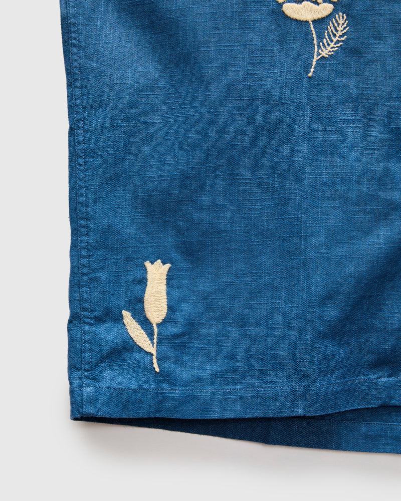 Embroidery Nature Ramie Shirt in Blue