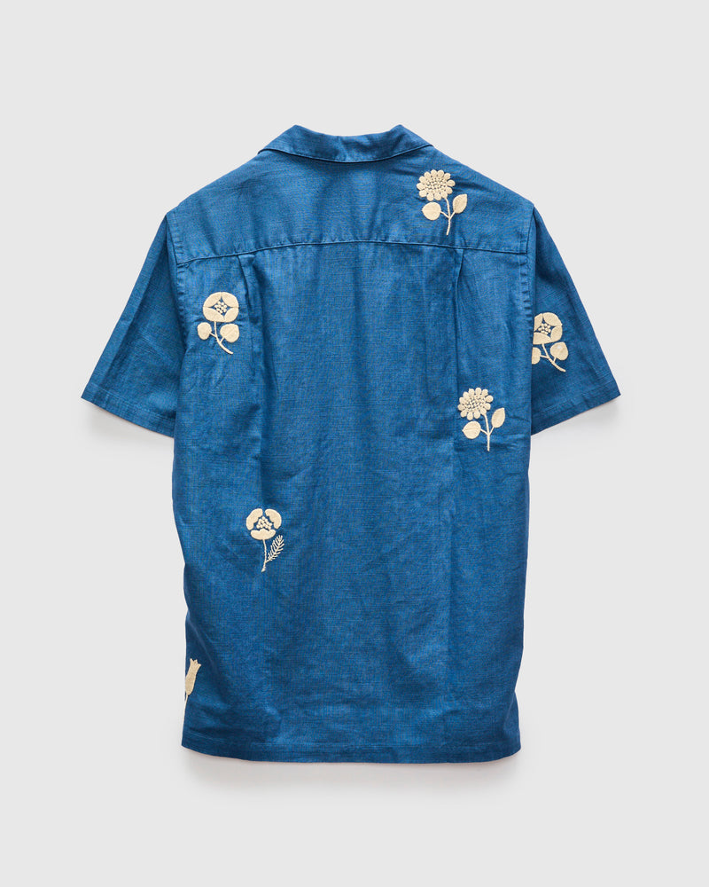 Embroidery Nature Ramie Shirt in Blue