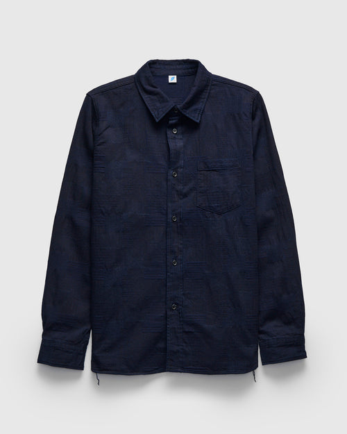 Jacquard Boro Patchwork Button Up Shirt in Double Indigo