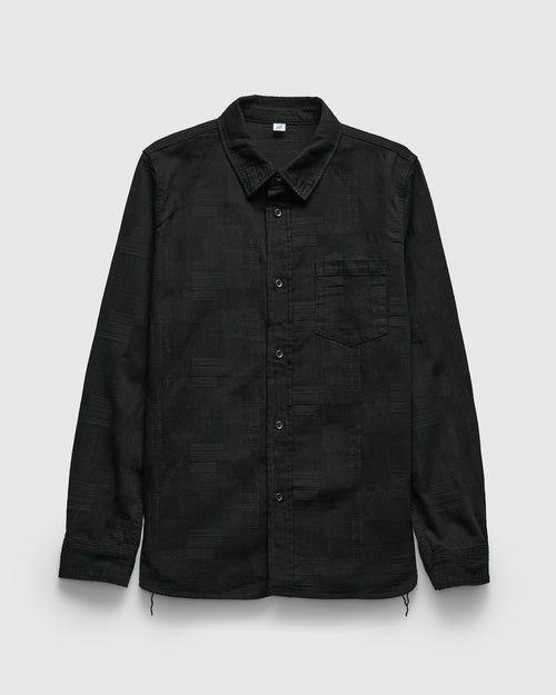 Jacquard Boro Patchwork Button Up Shirt in Double Black