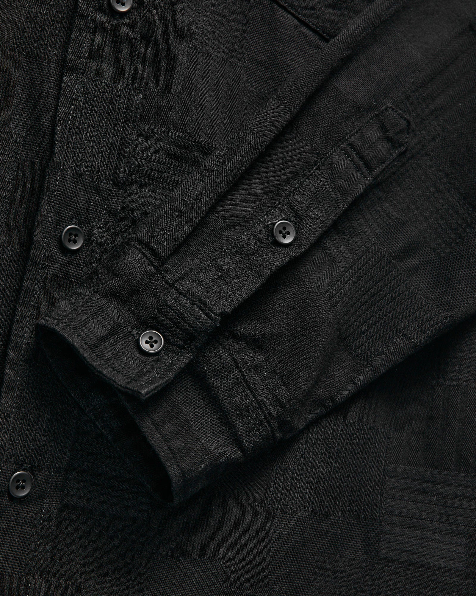 Jacquard Boro Patchwork Button Up Shirt in Double Black – Blue Owl