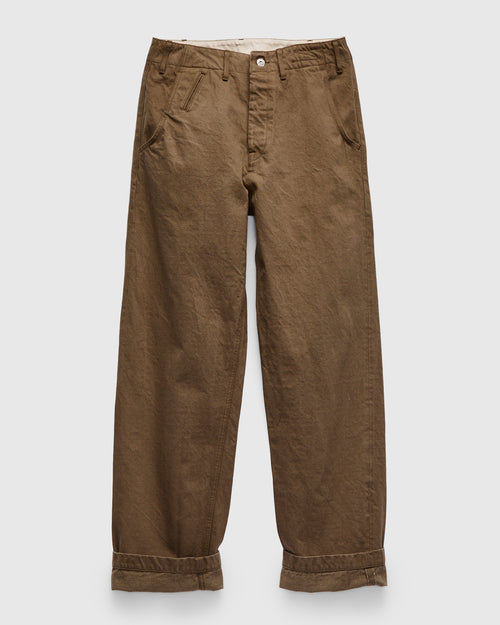 Heavy Chino Wide Straight Trousers in Khaki