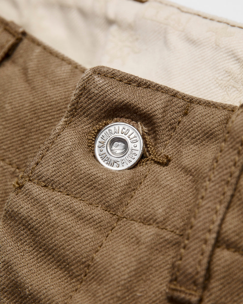Heavy Chino Wide Straight Trousers in Khaki