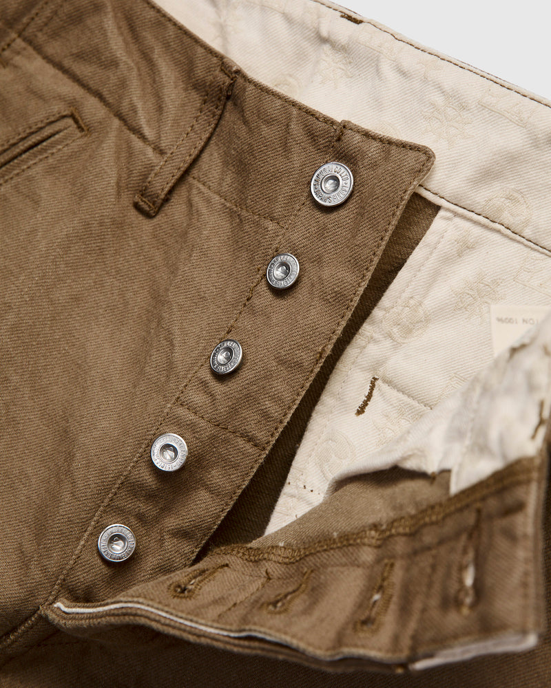 Heavy Chino Wide Straight Trousers in Khaki