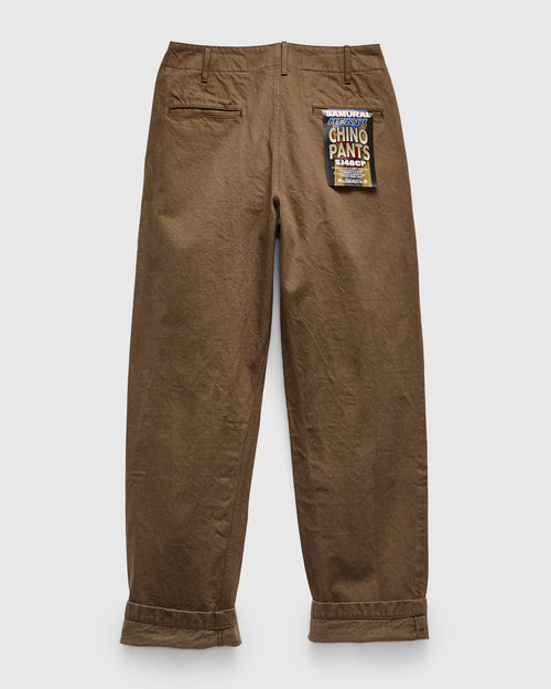 Heavy Chino Wide Straight Trousers in Khaki