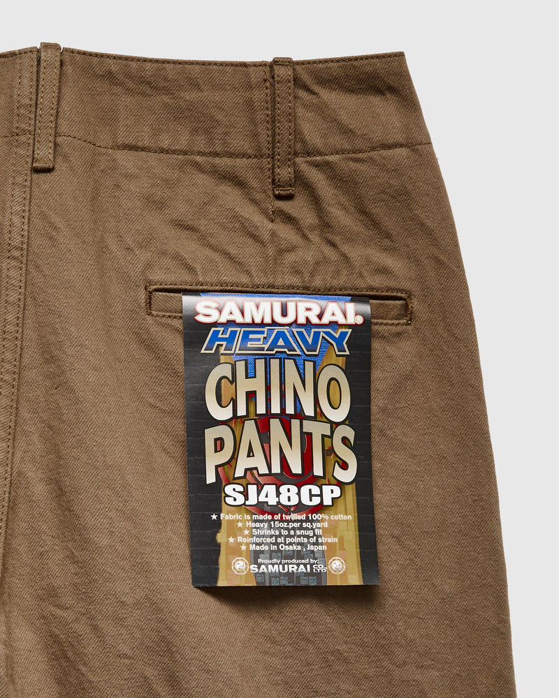 Heavy Chino Wide Straight Trousers in Khaki