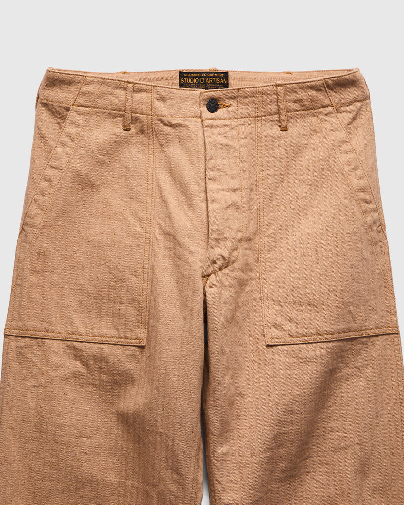 "Fox Cotton" Herringbone Baker Pants in Brown
